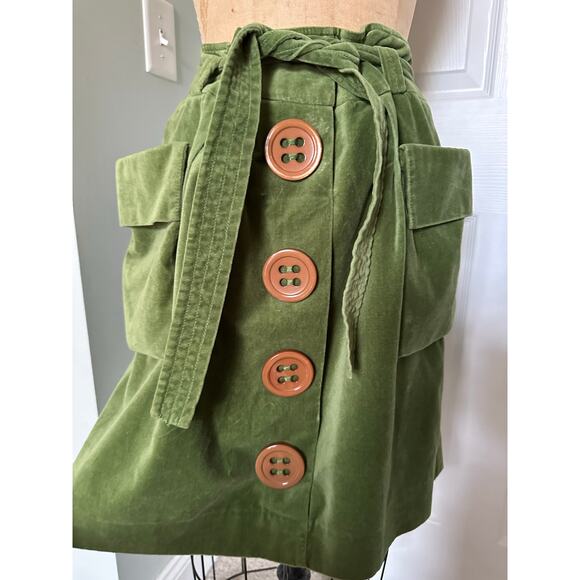Anthropologie elevenses plush skirt fairy story deep pockets green belted button - Picture 9 of 16